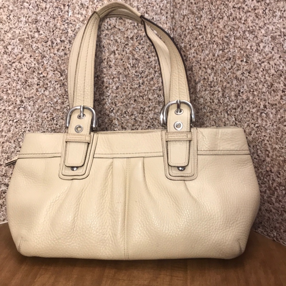 Coach Cream Pebbled Leather Shoulder Bag